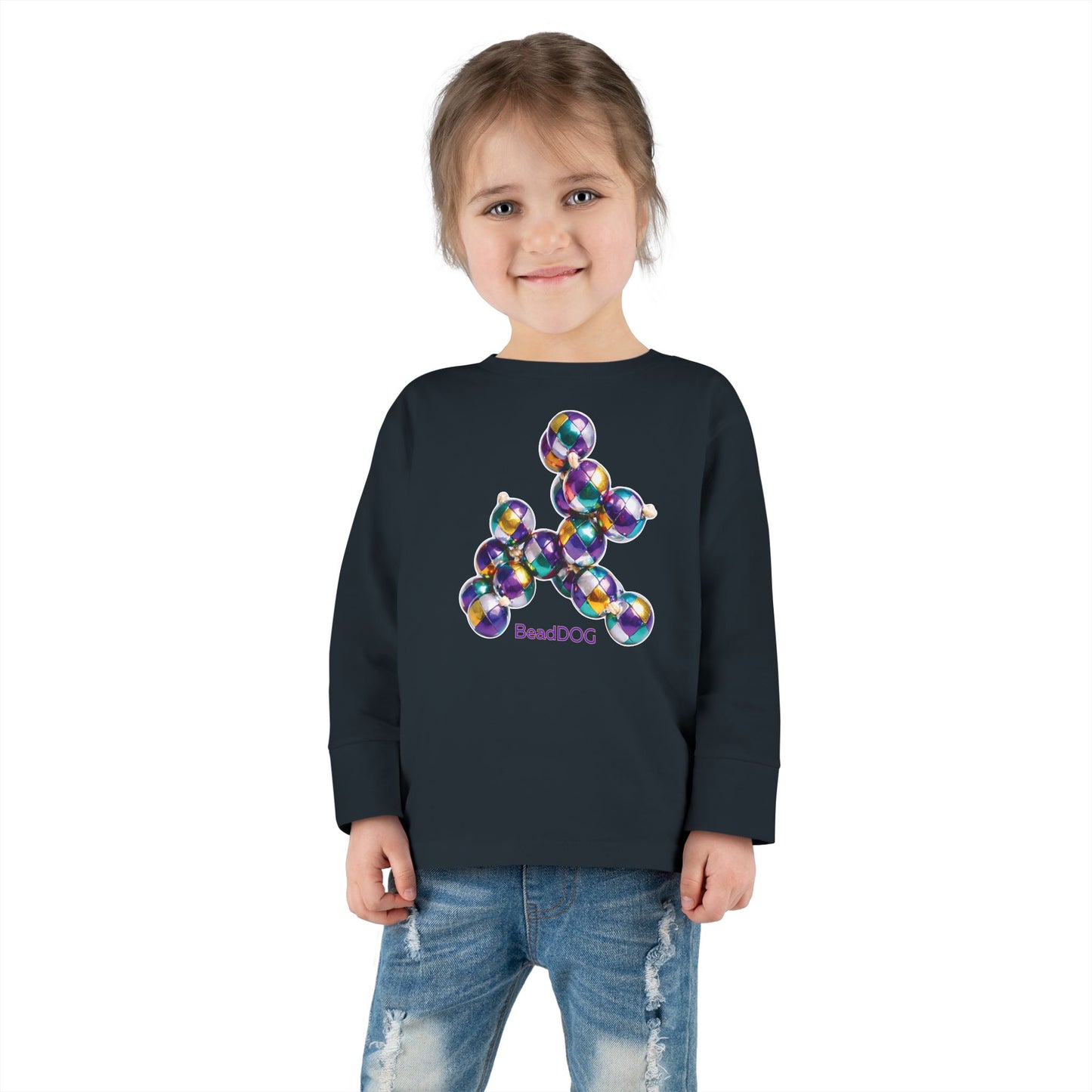 Mardi Gras BeadDog Toddler Long Sleeve Tee — Harlequin Graphic