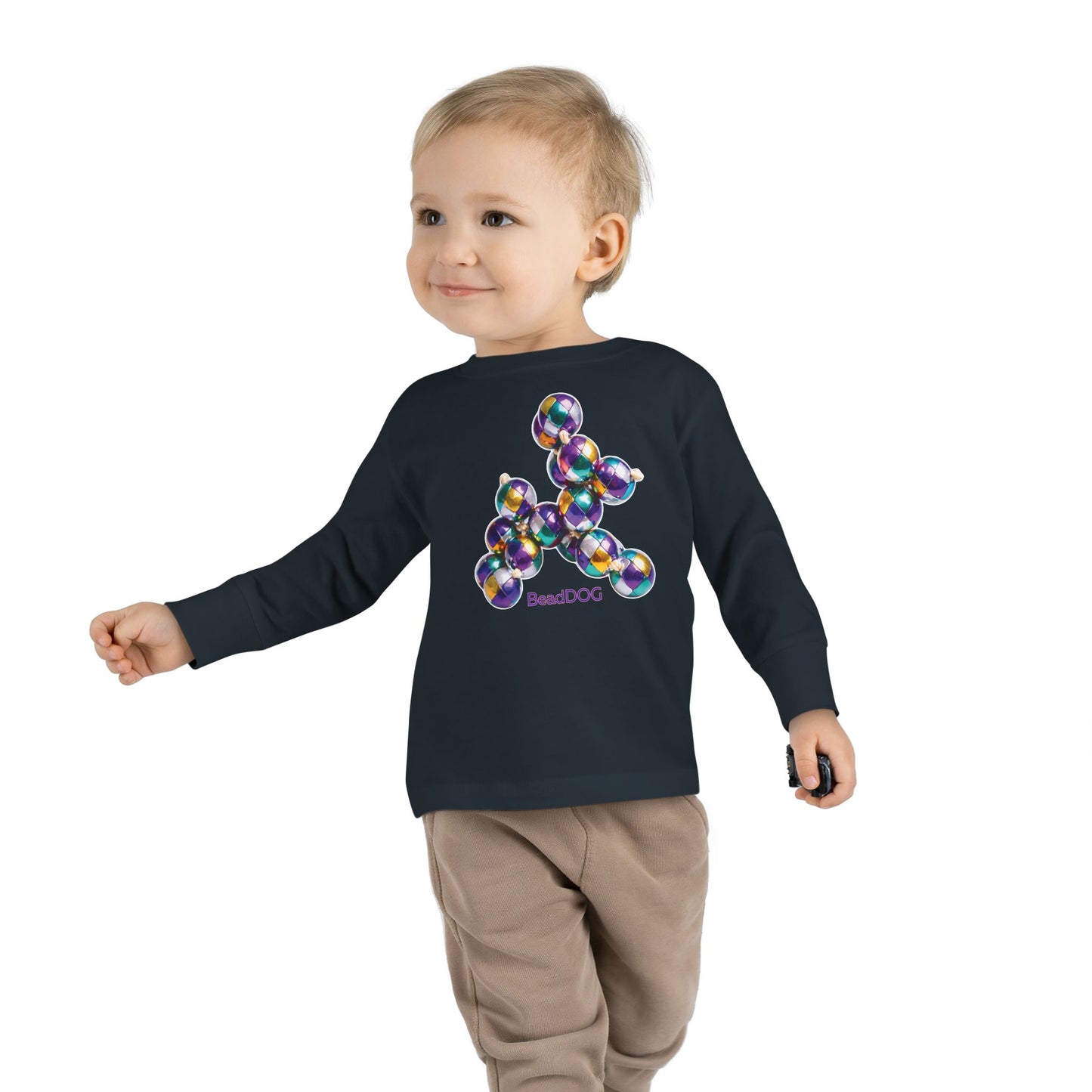 Mardi Gras BeadDog Toddler Long Sleeve Tee — Harlequin Graphic