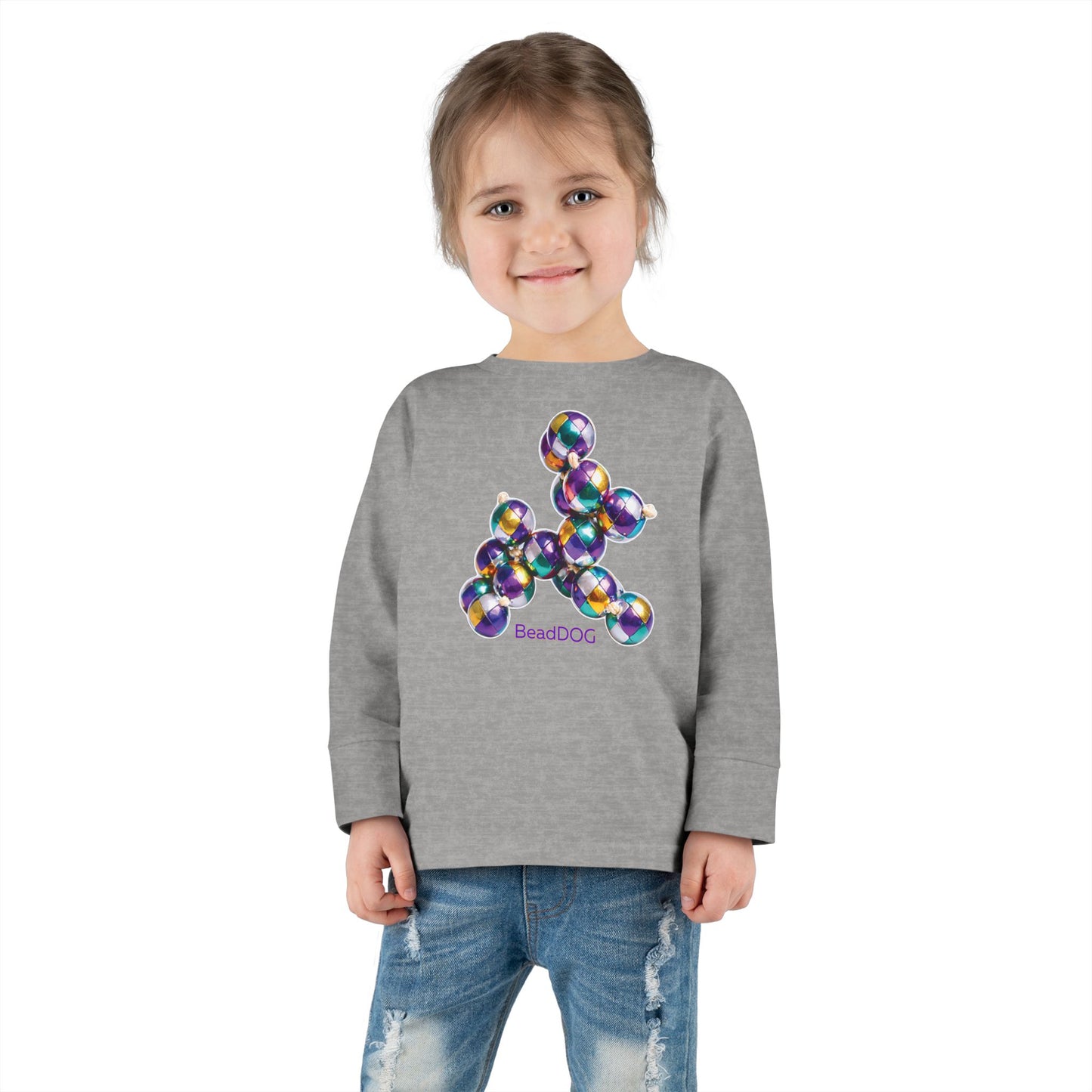 Mardi Gras BeadDog Toddler Long Sleeve Tee — Harlequin Graphic