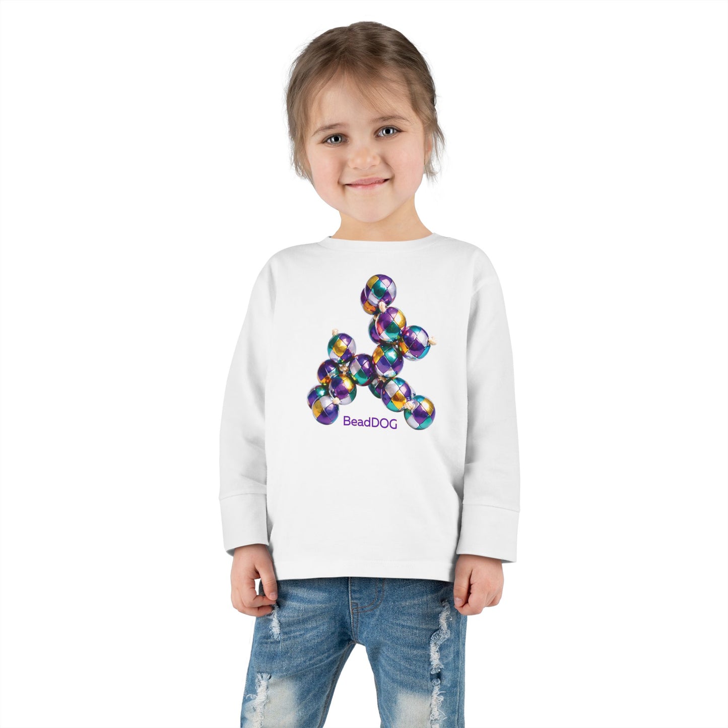 Mardi Gras BeadDog Toddler Long Sleeve Tee — Harlequin Graphic